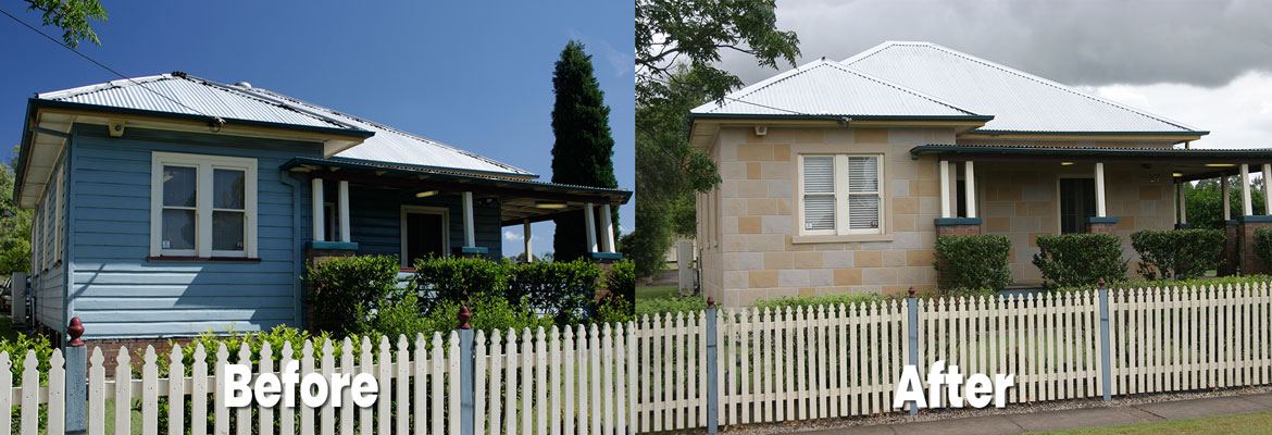 House during stone cladding installation